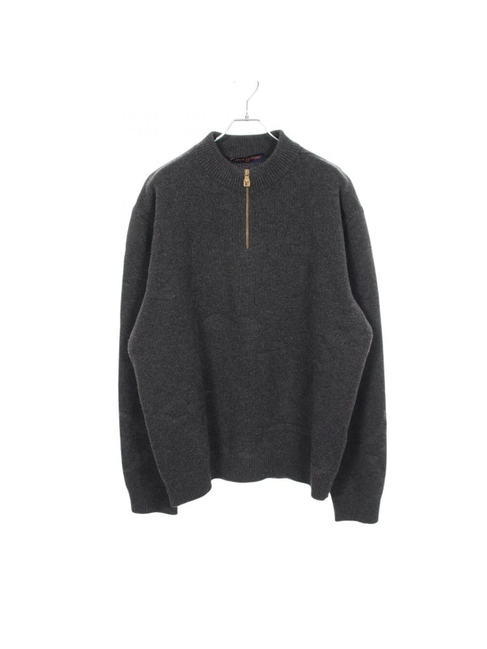 Louis Vuitton Knit Monogram Jacquard Half Zip Gray Wool Sweater